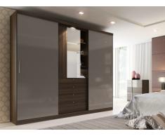 Armadio BODIL - ante scorrevoli - Specchio e cassetti - L240 cm - marrone e taupe