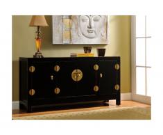 Credenza YUNAN - 4 ante - Legno dolmo - Nero