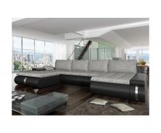 Divano letto angolare panoramico e reversibile in tessuto e similpelle AZELMA - Nero e grigio chiaro