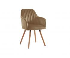 Sedia con braccioli Velluto e Metallo Effetto Legno Beige - ELEANA