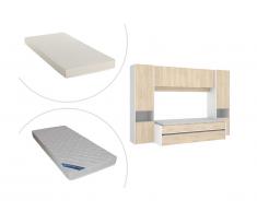 Letto a scomparsa con ponte 90 x 190 cm Rovere e Bianco + Materasso - SELENA