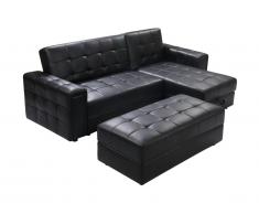 Divano letto angolare con contenitore + pouf ORIGAMI III Nero