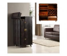 Mobile bar baule con coperchio LORIC - Similpelle marrone, effetto coccodrillo