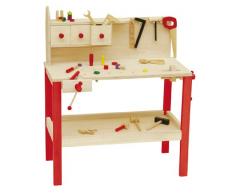 Roba Banco degli Attrezzi, in Legno, con Set di Utensili, Grande Piano di Lavoro, Mensola e 3 Cassettini
