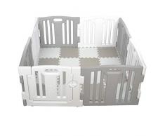 Star Ibaby Play Twin - Box per bebè, 8 pezzi, con tappeto puzzle da 16 pezzi/molteplici forme di montaggio, colore: bianco/grigio
