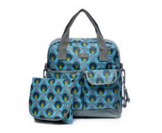 Momymoo - Borsa fasciatoio Zoe, motivoFiori stilizzati, provvista di tasche portaoggetti esterne e interne, utilizzabile come zaino, borsa da passeggio o borsa per passeggino