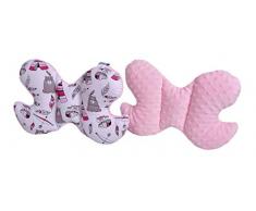 Medi Partners - Cuscino cervicale per bambini, 100% cotone/Minky, cuscino cervicale per auto, passeggino, viaggi, dormire, cuscino (Tipi con Minky rosa chiaro)