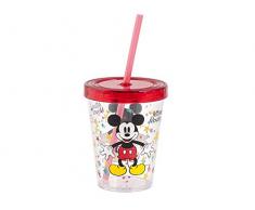 Lulabi Disney Mickey Bicchiere con cannuccia, Plastica, Trasparente, 450 ml