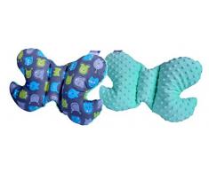 Medi Partner - Cuscino per la testa per bambini, motivo: farfalle, 100% cotone, peluche Minky, per auto, viaggio, collo
