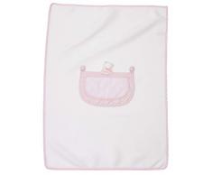 FILET - Copertina in Caldo Pile per Neonati, Prodotto Realizzato in Morbido Pile di Alta Qualità con Inserto in Tela Aida da Ricamare, 100% Made in Italy, Dimensioni 60x80 cm, Colore Bianco e Rosa
