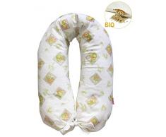 Merrymama Cuscino allattamento e gravidanza + fodera con lacci/cm 190 (imbottito in pula di farro bio), Coniglietto Verde