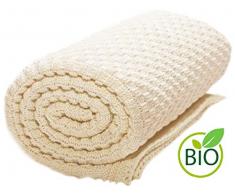 Wallaboo Coperta ultra morbida per bambini Eden, puro 100% cotone bio, Dimensione 90 x 70 cm, lavorata a maglia, per lettino, Colore: Crema