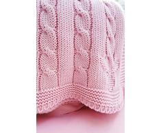 Wallaboo Coperta ultra morbida per bambini Noa, puro 100% cotone bio, Dimensione 90 x 70 cm, lavorata a maglia, per lettino, Colore: Rosa