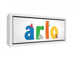 Little Helper LHV-ARLO-3084-FCWHT-15IT Stampa su Tela Incorniciata Legno Bianco, Disegno Personalizzabile con Nome da Ragazzi Arlo, Multicolore, 34 x 88 x 3 cm