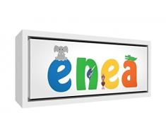 Little Helper LHV-ENEA-3084-FCWHT-15IT Stampa su Tela Incorniciata Legno Bianco, Disegno Personalizzabile con Nome da Ragazzi Enea, Multicolore, 34 x 88 x 3 cm