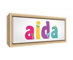 Little Helper LHV-AIDA-1542-FCNAT-15IT Stampa su Tela Incorniciata Legno Naturale, Disegno Personalizzabile con Nome da Ragazza Aida, Multicolore, 19 x 46 x 3 cm