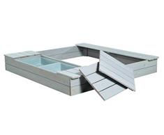 roba 456012GA - Sabbiera Outdoor Deluxe con vasche da gioco, sabbiera in legno massiccio resistente alle intemperie, verniciata in grigio, 2 vasche da gioco in plastica e 4 sedili rimovibili inclusi, colore: grigio