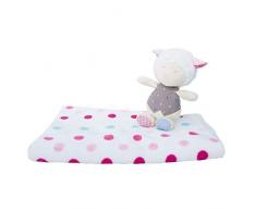 Bieco 04004113 Bambino Cuddle Set con coperta di sicurezza e le pecore peluche, Schmuseset con una coperta bianca con i puntini rosa e peluche pecore per i bambini da 3 m +, rosa