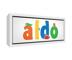 Little Helper LHV-ALDO-3084-FCWHT-15IT Stampa su Tela Incorniciata Legno Bianco, Disegno Personalizzabile con Nome da Ragazzi Aldo, Multicolore, 34 x 88 x 3 cm