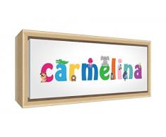 Little Helper LHV-CARMELINA-2159-FCNAT-15IT Stampa su Tela Incorniciata Legno Naturale, Disegno Personalizzabile con Nome da Ragazza Carmelina, Multicolore, 25 x 63 x 3 cm