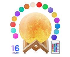 Local Makes A Comeback - Lampada a forma di luna, luce notturna della luna, 3D, con supporto 16 colori, luce calda e fredda, telecomando e controllo touch