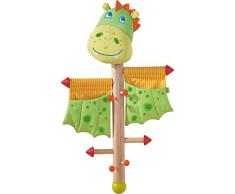 HABA 303037 - Appendiabiti a forma di drago, per bambine e ragazzi, altezza 70 cm, supporto in legno, tessuto e metallo, con 2 tasche portaoggetti, una vera attrazione nella cameretta dei bambini