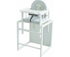Roba Seggiolone Combi, Seggiolone in Legno con Vassoio che Diventa Seggiolina + Tavolo, Laccato Bianco, Seduta Imbottita Fantasia heartbreaker