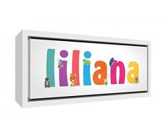 Little Helper LHV-LILIANA-3084-FCWHT-15IT Stampa su Tela Incorniciata Legno Bianco, Disegno Personalizzabile con Nome da Ragazza Liliana, Multicolore, 34 x 88 x 3 cm