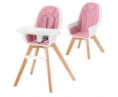 Kinderkraft Seggiolone Pappa TIXI, Gambe In Legno, Ergonomico, Vassoio Regolabile, Poggiapiedi, 6 Mesi fino a 5 Anni, Rosa