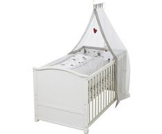 Roba Lettino Completo di Tessileadam & Owl, Lettino in Legno Laccato Bianco Comprensivo di :federa, Copripiumino, Paracolpi, Materasso, Baldacchino, Lettino 70x140cm, Trasformabile in Letto Junior