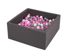 KiddyMoon 90X40cm/200 Palline ∅ 7CM Quadrato Piscina di Palline Colorate per Bambini Fabbricato in EU, Grigio Sc:Grigio/Bianco/Rosa