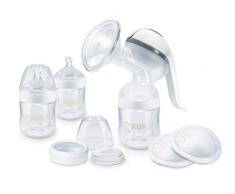 NUK 10252131 Nature Sense - Set per allattamento con pompa per il latte a mano e bottiglie, colore: Bianco