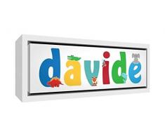Little Helper LHV-DAVIDE-2159-FCWHT-15IT Stampa su Tela Incorniciata Legno Bianco, Disegno Personalizzabile con Nome da Ragazzi Davide, Multicolore, 25 x 63 x 3 cm