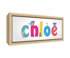 Little Helper LHV-CHLOE-2159-FCNAT-15IT Stampa su Tela Incorniciata Legno Naturale, Disegno Personalizzabile con Nome da Ragazza Chloe, Multicolore, 25 x 63 x 3 cm