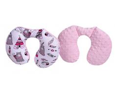 Medi Partners - Cuscino cervicale per bambini, 100% cotone/Minky, cuscino cervicale per auto, passeggino, auto, viaggi, dormire, cuscino (Tipi con Minky rosa chiaro)