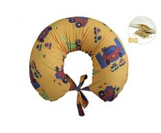 Merrymama - Cuscino allattamento + fodera con lacci/cm 130 (imbottito in pula di farro bio) - Macchina Gialla