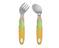 Vital Baby 492051 – 23 Set di posate ergonomiche – Stainless Steel, Arancione/Verde