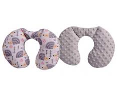 Medi Partners - Cuscino cervicale per bambini, 100% cotone/Minky, cuscino cervicale per auto, passeggino, auto, viaggi, dormire, cuscino per collo (riccio grigio con Minky)