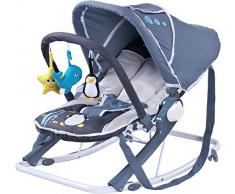 Caretero, Aqua Blue, Sdraietta a dondolo per bambini, con tettuccio, schienale reclinabile e archetti da gioco, Grigio (grau)