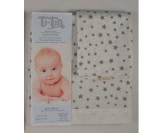 Ti TIN Set Per Culla (Lenzuolo con Angoli, Lenzuolo, Federa) Popeline 100% Cotone | Set di 3 Lenzuola Stampa Stelle Grigio, 50x80 cm