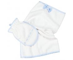 FILET - Set Da Bagno I Asciugamano E Manopola I Morbida Spugna I 100% Cotone I Prodotto Realizzato In Italia I Per Neonati E Bambini -Bianco, Azzurro