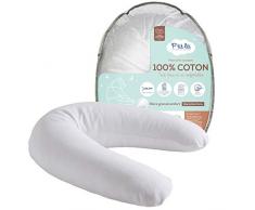 Ptit LIT - Cuscino per maternità e allattamento, 100% cotone, imbottitura in fibre cave: ultra confortevole, morbido e silenzioso, sfoderabile, fabbricazione francese, bianco, 170 cm