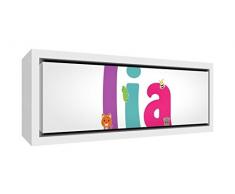 Little Helper LHV-LIA-2159-FCWHT-15IT Stampa su Tela Incorniciata Legno Bianco, Disegno Personalizzabile con Nome da Ragazza Lia, Multicolore, 25 x 63 x 3 cm