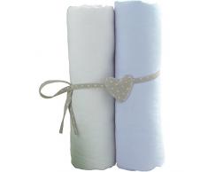 Babycalin Lenzuolo, 70cm x 140cm, Bianco/Blu Cielo, Set di 2, 70cm X 140cm, Bianco/blu Cielo
