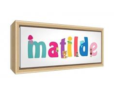 Little Helper LHV-MATILDE-1542-FCNAT-15IT Stampa su Tela Incorniciata Legno Naturale, Disegno Personalizzabile con Nome da Ragazza Matilde, Multicolore, 19 x 46 x 3 cm