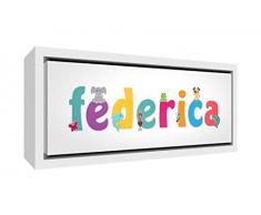 Little Helper LHV-FEDERICA-3084-FCWHT-15IT Stampa su Tela Incorniciata Legno Bianco, Disegno Personalizzabile con Nome da Ragazza Federica, Multicolore, 34 x 88 x 3 cm