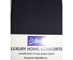 Famiglia biancheria da letto king con angoli, in jersey di cotone, 160 cm x 200 cm, nero