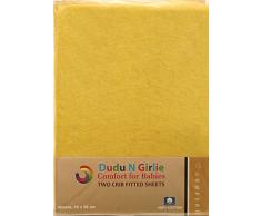 Dudu N Girlie - Lenzuolo con angoli in jersey di cotone, 40 x 94 cm, 2 pezzi, colore: Giallo