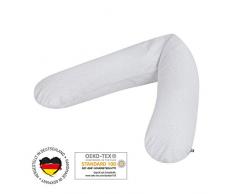 Julius Zöllner4660010138 - Cuscino per allattamento, cuscino per gravidanza, imbottitura particolarmente piacevole e avvolgente, circa 180 cm, motivo a pois grigi