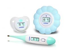 Luvion, Set di termometri per bambini, 3 pz. (termometro per la febbre, per il succhietto, e per la temperatura ambiente e del bagnetto), Bianco (weiß)